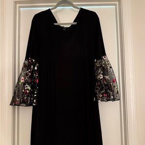 MSK Black Dress with Floral Embroidered Sleeves